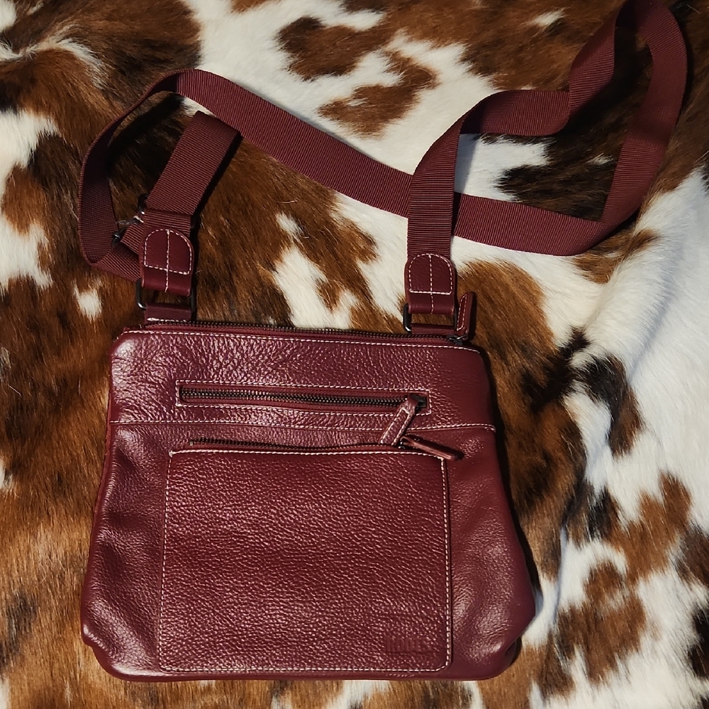 Roots Burgundy Leather Crossbody Bag